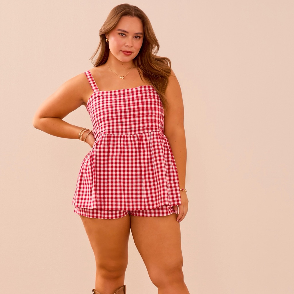 Arula Red And White Gingham Romper